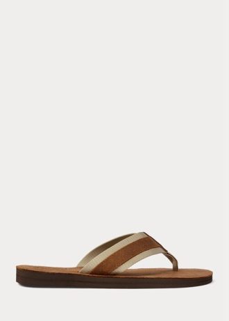 Brown Men’s Ralph Lauren Grosgrain-Trim Suede Flip Flops