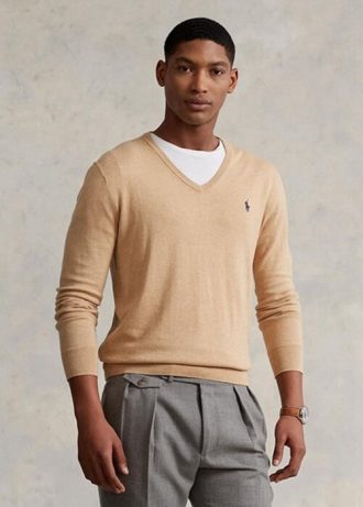 Brown Men’s Ralph Lauren Slim Fit Textured Cotton Jumper Sweaters