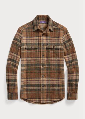 Brown Men’s Ralph Lauren Suede-patch Plaid Wool Tweed  Shirts
