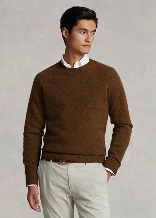 Brown Men’s Ralph Lauren Suede-patch Wool Crewneck Jumper Sweaters Brown Men’s Ralph Lauren Suede-patch Wool Crewneck Jumper Sweaters