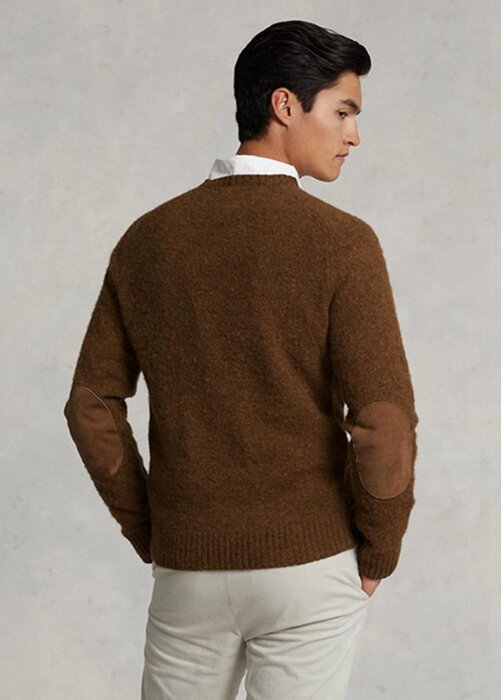 Brown Men’s Ralph Lauren Suede-patch Wool Crewneck Jumper Sweaters Brown Men’s Ralph Lauren Suede-patch Wool Crewneck Jumper Sweaters