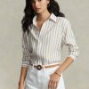 Brown / White Women’s Ralph Lauren Relaxed Fit Striped Linen Shirts