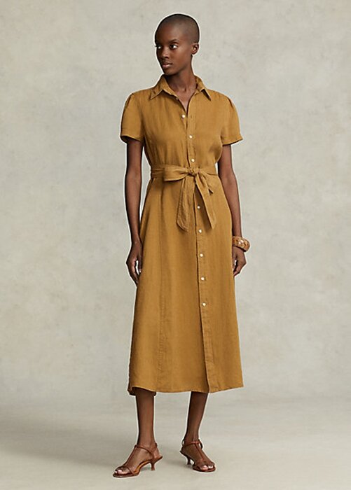 Brown Women’s Ralph Lauren Belted Linen Short- Dress Brown Women’s Ralph Lauren Belted Linen Short- Dress