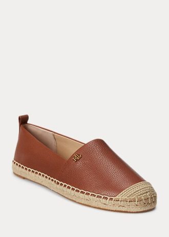 Brown Women’s Ralph Lauren Cameryn IV Tumbled Leather Flat Shoes