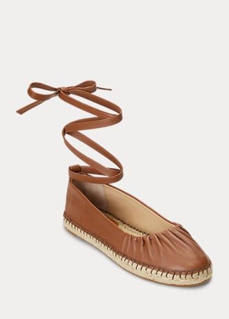 Brown Women’s Ralph Lauren Cecilia Nappa Leather Lace-Up Flat Shoes