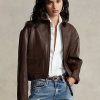 Brown Women’s Ralph Lauren Cropped Leather Bomber Jackets Brown Women’s Ralph Lauren Cropped Leather Bomber Jackets