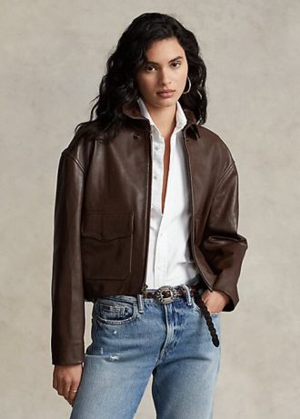 Brown Women’s Ralph Lauren Cropped Leather Bomber Jackets