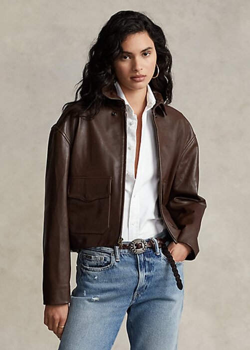Brown Women’s Ralph Lauren Cropped Leather Bomber Jackets Brown Women’s Ralph Lauren Cropped Leather Bomber Jackets