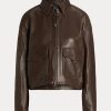 Brown Women’s Ralph Lauren Cropped Leather Bomber Jackets Brown Women’s Ralph Lauren Cropped Leather Bomber Jackets