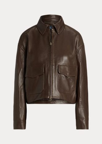 Brown Women’s Ralph Lauren Cropped Leather Bomber Jackets
