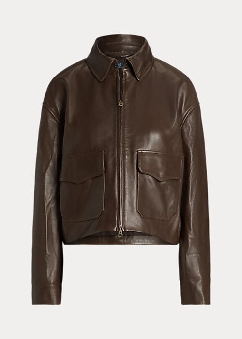 Brown Women’s Ralph Lauren Cropped Leather Bomber Jackets Brown Women’s Ralph Lauren Cropped Leather Bomber Jackets