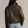 Brown Women’s Ralph Lauren Cropped Leather Bomber Jackets Brown Women’s Ralph Lauren Cropped Leather Bomber Jackets