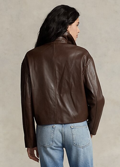 Brown Women’s Ralph Lauren Cropped Leather Bomber Jackets Brown Women’s Ralph Lauren Cropped Leather Bomber Jackets