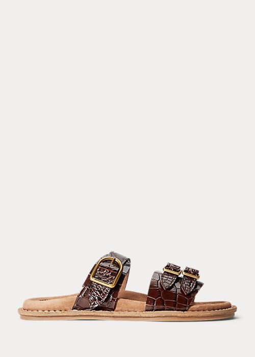 Brown Women’s Ralph Lauren Ezra Crocodile-Embossed Leather Sandals Brown Women’s Ralph Lauren Ezra Crocodile-Embossed Leather Sandals