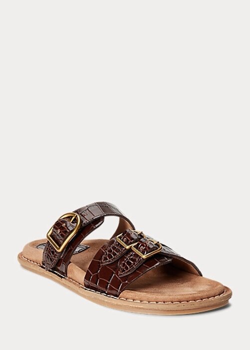 Brown Women’s Ralph Lauren Ezra Crocodile-Embossed Leather Sandals Brown Women’s Ralph Lauren Ezra Crocodile-Embossed Leather Sandals