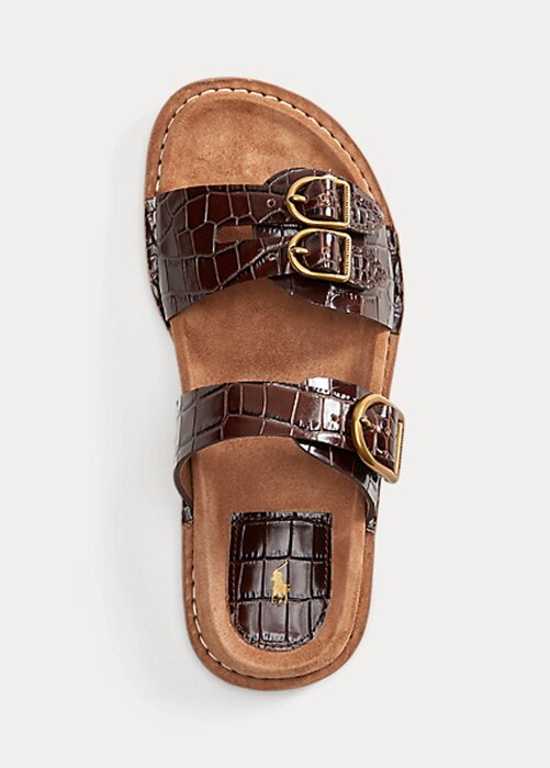Brown Women’s Ralph Lauren Ezra Crocodile-Embossed Leather Sandals Brown Women’s Ralph Lauren Ezra Crocodile-Embossed Leather Sandals