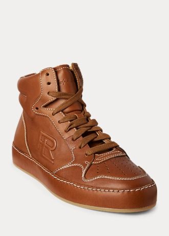 Brown Women’s Ralph Lauren Jaemyn Calfskin High-Top Sneakers