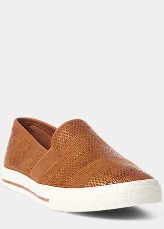 Brown Women’s Ralph Lauren Jinny Woven Slip-On Sneakers