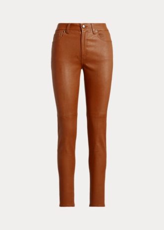 Brown Women’s Ralph Lauren Leather High-Rise Skinny Ankle Pants