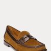 Brown Women’s Ralph Lauren Leather-Trim Suede Penny Loafers