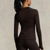 Brown Women’s Ralph Lauren Logo Jersey Long-sleeve Mockneck  T Shirts