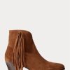 Brown Women’s Ralph Lauren Lucille Fringe-Trim Suedeie Boots