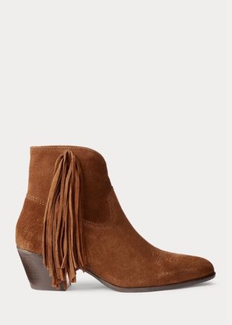Brown Women’s Ralph Lauren Lucille Fringe-Trim Suedeie Boots