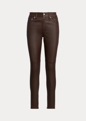 Brown Women’s Ralph Lauren Nappa Leather Skinny Ankle Pants
