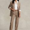 Brown Women’s Ralph Lauren Plaid Wool-Linen Tweed Straight-Leg Pants