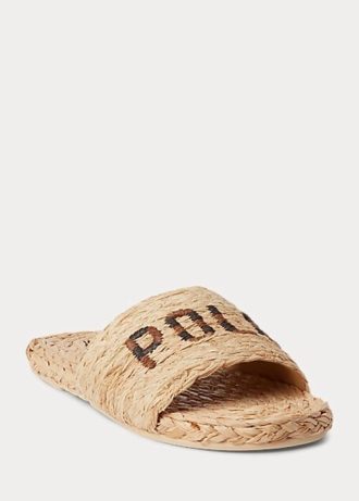 Brown Women’s Ralph Lauren Raffia Logo Slippers