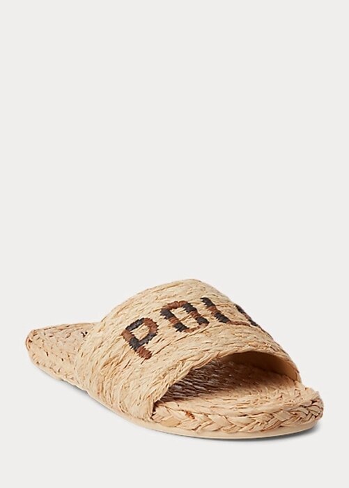 Brown Women’s Ralph Lauren Raffia Logo Slippers Brown Women’s Ralph Lauren Raffia Logo Slippers