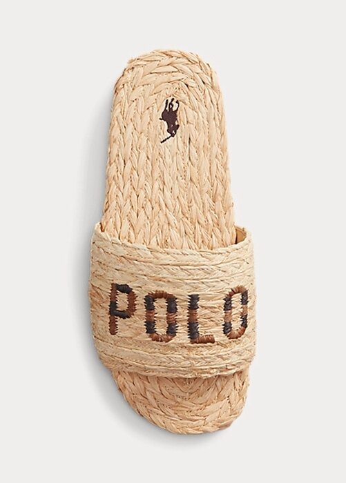 Brown Women’s Ralph Lauren Raffia Logo Slippers Brown Women’s Ralph Lauren Raffia Logo Slippers