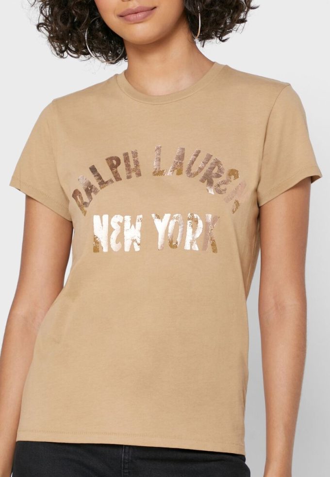 Brown Women’s Ralph Lauren Round Neck Logo T Shirts