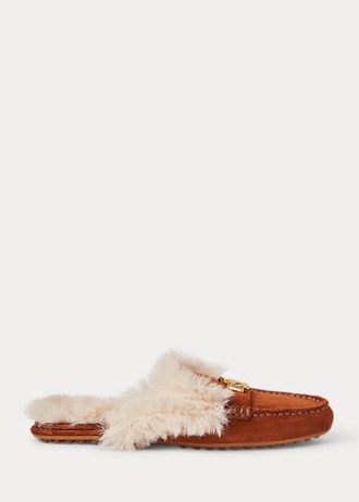 Brown Women’s Ralph Lauren Savanah Faux Fur-Trim Suede Flat Shoes Brown Women’s Ralph Lauren Savanah Faux Fur-Trim Suede Flat Shoes