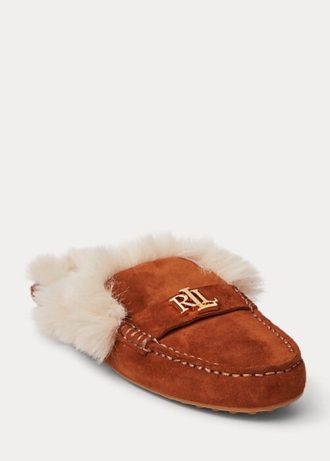 Brown Women’s Ralph Lauren Savanah Faux Fur-Trim Suede Flat Shoes Brown Women’s Ralph Lauren Savanah Faux Fur-Trim Suede Flat Shoes