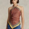 Brown Women’s Ralph Lauren Scarf-motif Mulberry Silk Halter  Tops