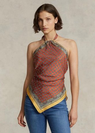 Brown Women’s Ralph Lauren Scarf-motif Mulberry Silk Halter  Tops