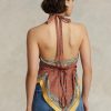 Brown Women’s Ralph Lauren Scarf-motif Mulberry Silk Halter  Tops