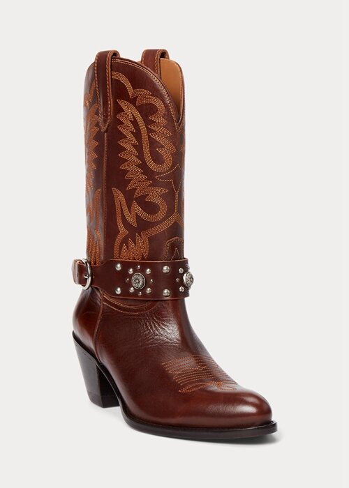 Brown Women’s Ralph Lauren Studded Calfskin Western Boots Brown Women’s Ralph Lauren Studded Calfskin Western Boots