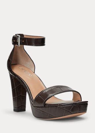 Brown Women’s Ralph Lauren Sylvia Embossed Leather Heels