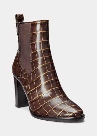 Brown Women’s Ralph Lauren ylah Embossed Leatherie Boots