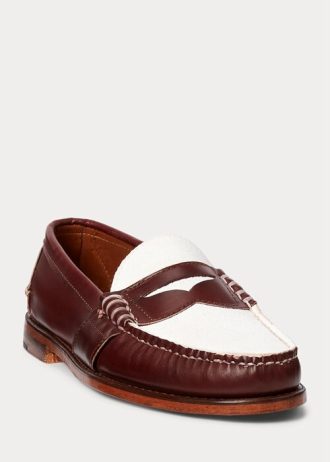 Burgundy Cream Men’s Ralph Lauren The Morehouse Collection Penny Loafers