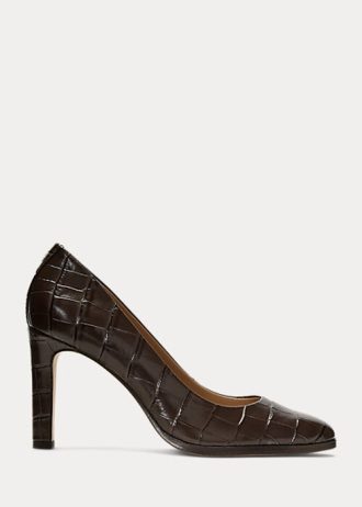 Chocolate Women’s Ralph Lauren Camila Embossed Leather Heels
