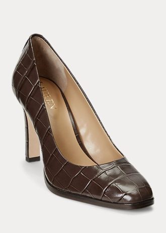 Chocolate Women’s Ralph Lauren Camila Embossed Leather Heels