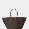 Chocolate Women’s Ralph Lauren Leather-Trim Straw Large Bellport Tote Bags