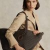 Chocolate Women’s Ralph Lauren Leather-Trim Straw Large Bellport Tote Bags