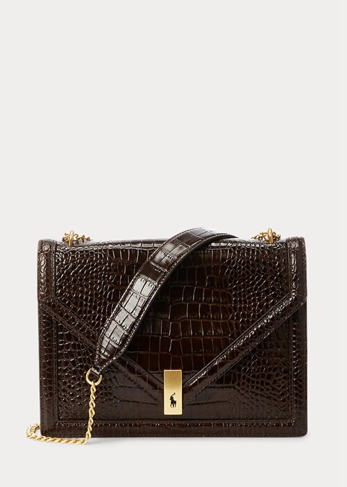 Chocolate Women’s Ralph Lauren Polo ID Croc-Embossed Envelope Chain Handbag Chocolate Women’s Ralph Lauren Polo ID Croc-Embossed Envelope Chain Handbag