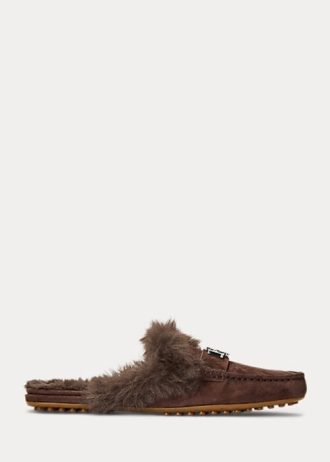 Chocolate Women’s Ralph Lauren Savanah Faux Fur-Trim Suede Flat Shoes Chocolate Women’s Ralph Lauren Savanah Faux Fur-Trim Suede Flat Shoes