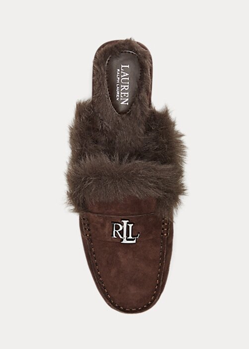 Chocolate Women’s Ralph Lauren Savanah Faux Fur-Trim Suede Flat Shoes Chocolate Women’s Ralph Lauren Savanah Faux Fur-Trim Suede Flat Shoes
