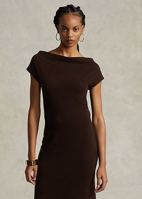 Chocolate Women’s Ralph Lauren Straight-Neck Cashmere Dress Chocolate Women’s Ralph Lauren Straight-Neck Cashmere Dress